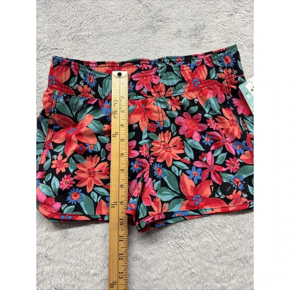 Roxy Girls Size‎ 12 L Good Waves Only Floral Board Shorts Black Pink ERGBS03118